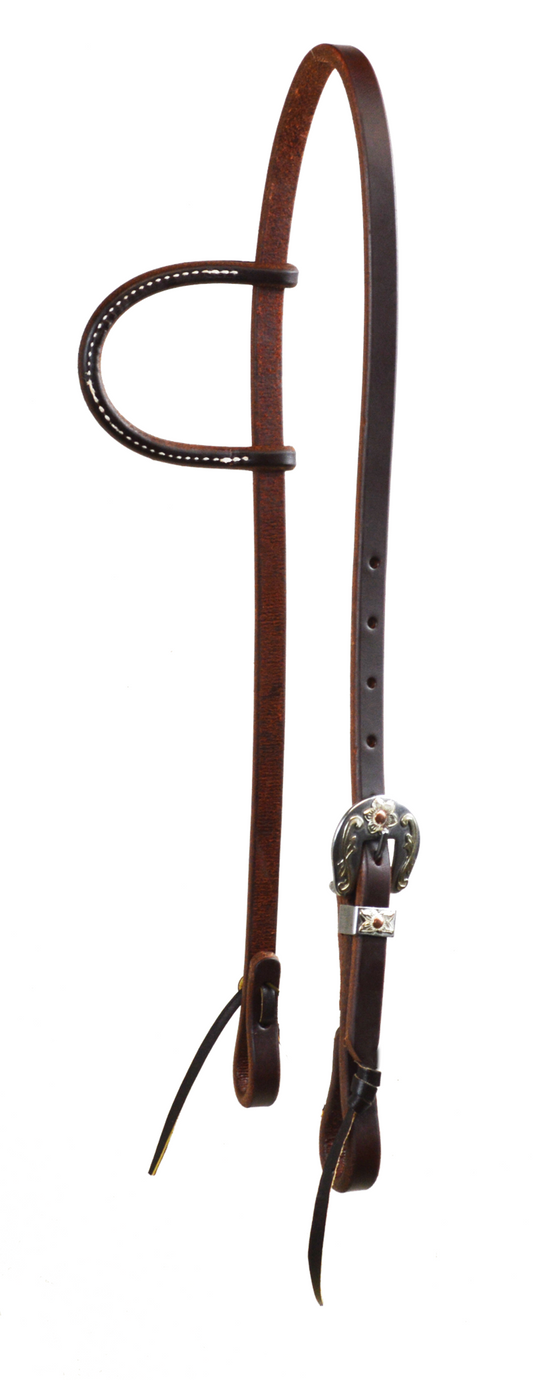 5/8" Slip Ear Headstall (Single Brushed Floral Buckle)